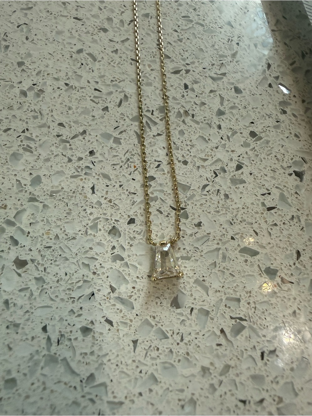 Kendra Scott Gold Necklace with Clear Trapezoid Pendant